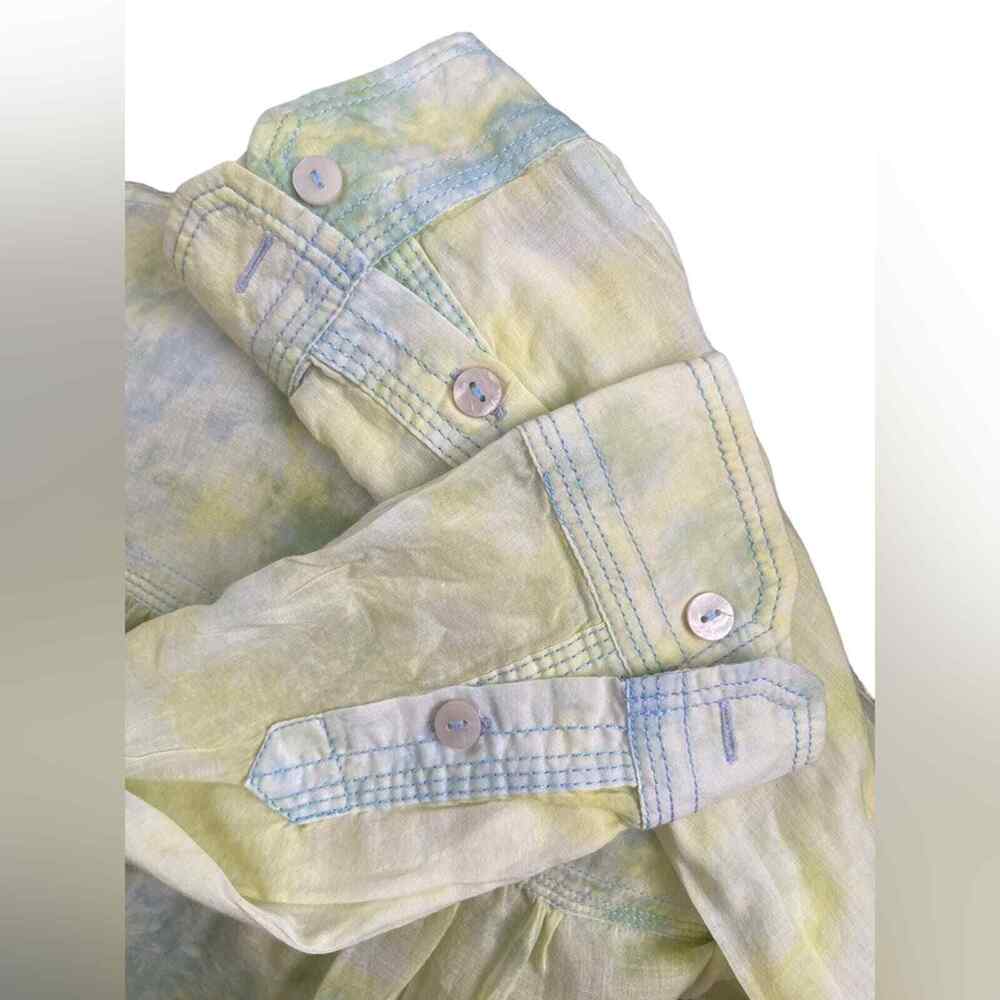 Anthropologie Pilcro Yellow Blue Tie Dye Button Down Cate Shirt woman’s sz small - Picture 6 of 7